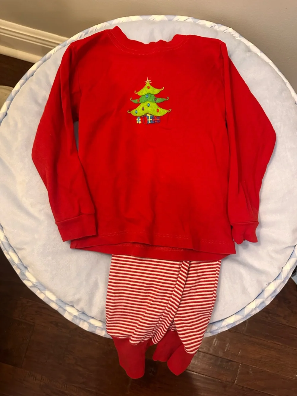 Kids Red Holiday Pajama Set with Christmas Tree Embroidery